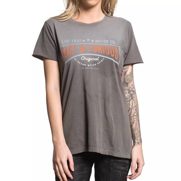 AFFLICTION Women's T-Shirt S/S MOTOR PARTS Tee Bik - Picture 6 of 11
